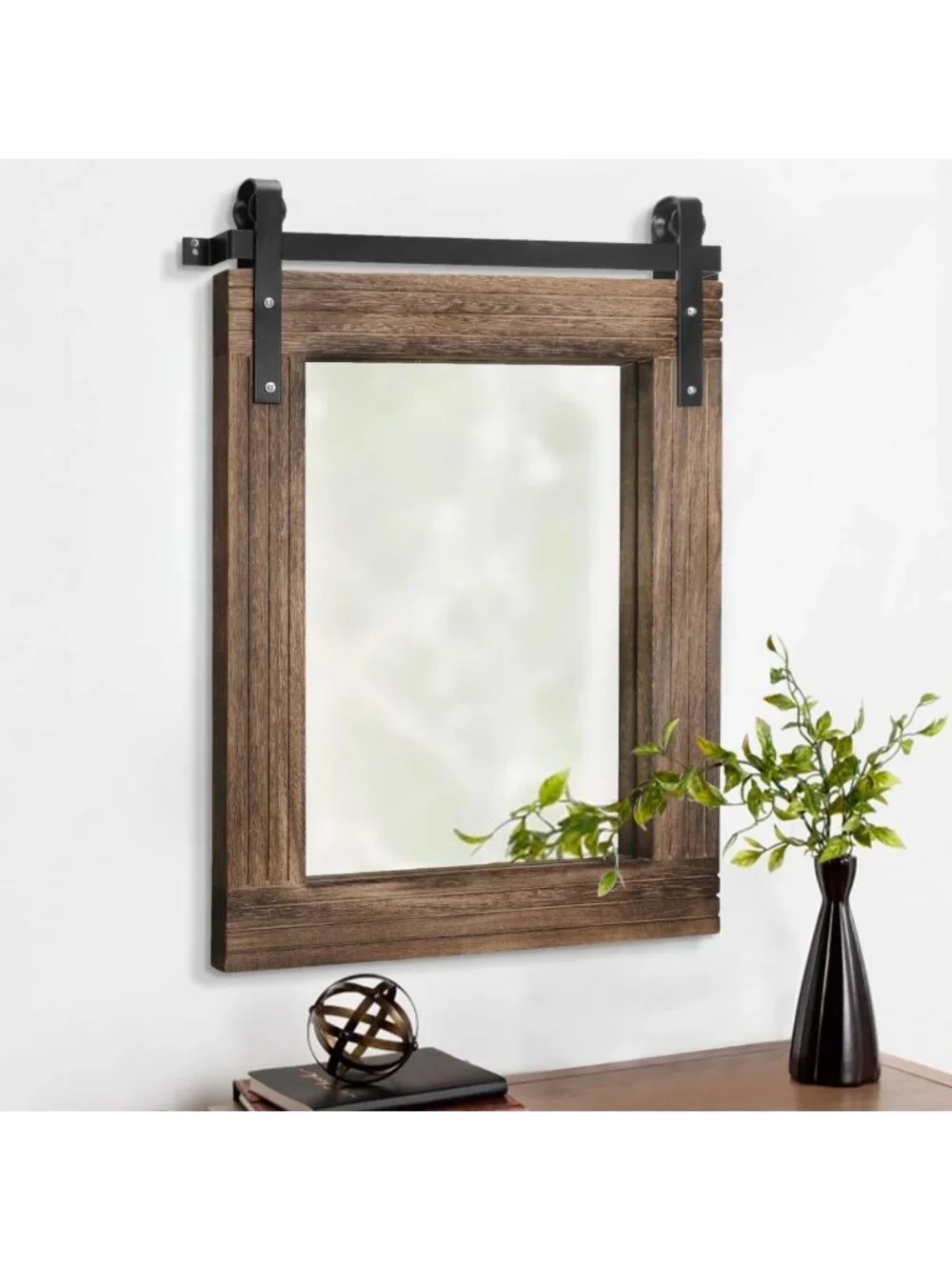 Rustic Barn Door Wall Mirror - Large Rectangle Wood Framed Decor for Home